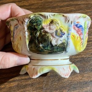 Vintage R. Capodimonte Bowl with Cherub and Butterfly Reliefs